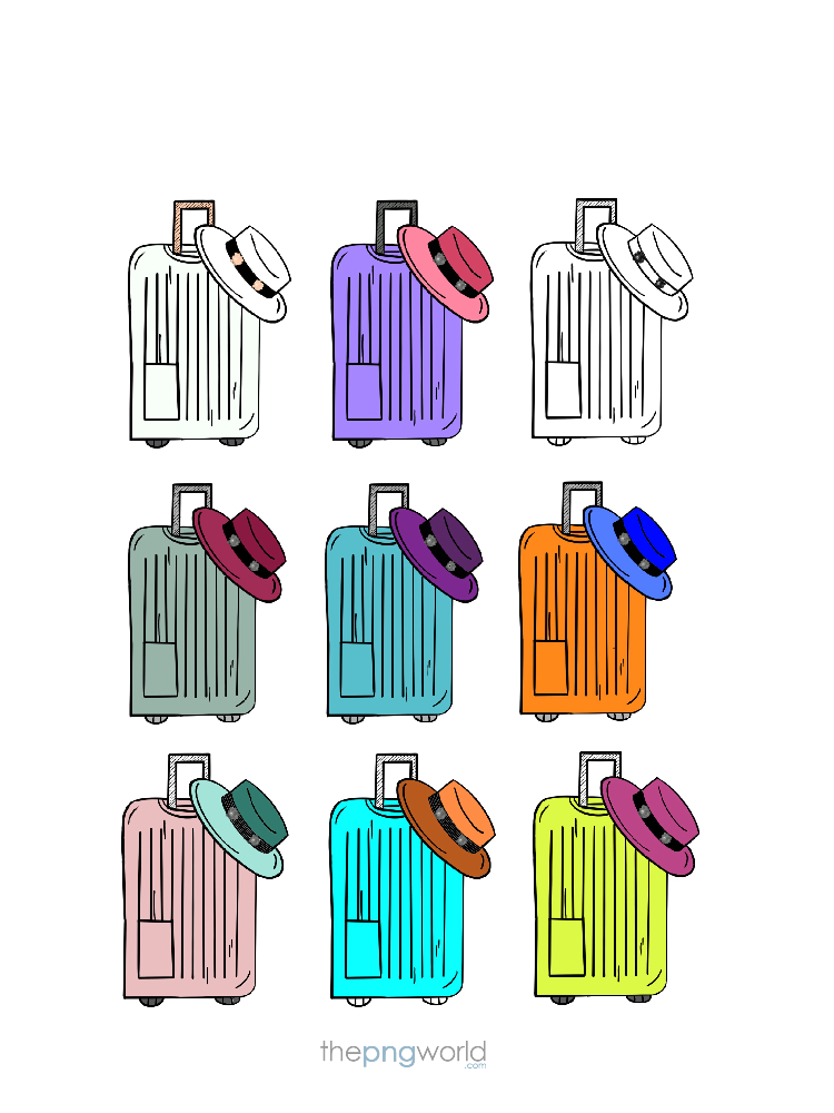 Travel Bags for all Holidays with Hat travelling bag,trolley bag,suitcase,luggage,summer,hat,baggage,case,travel,winter,vacation,camp,events,image,banner,slide,pamphlet,orange,yellow,blue,white,pink,red,green,hat